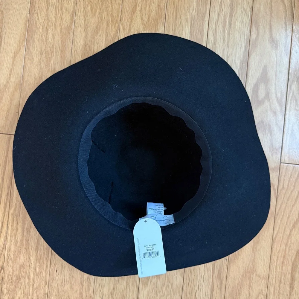 Jessica Simpson OS Black Wool Floppy Wide Brim Hat NWT Boho Felt Bow Fedora